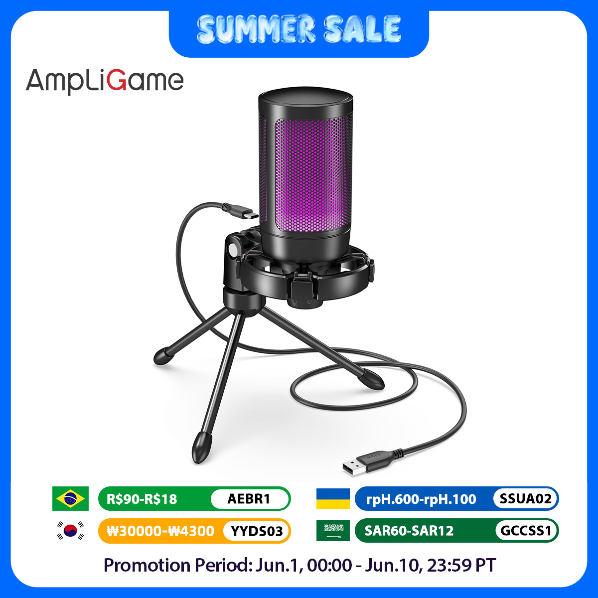 Youtube Gaming Accessories - AmpliGame by FIFINE RGB USB Gaming