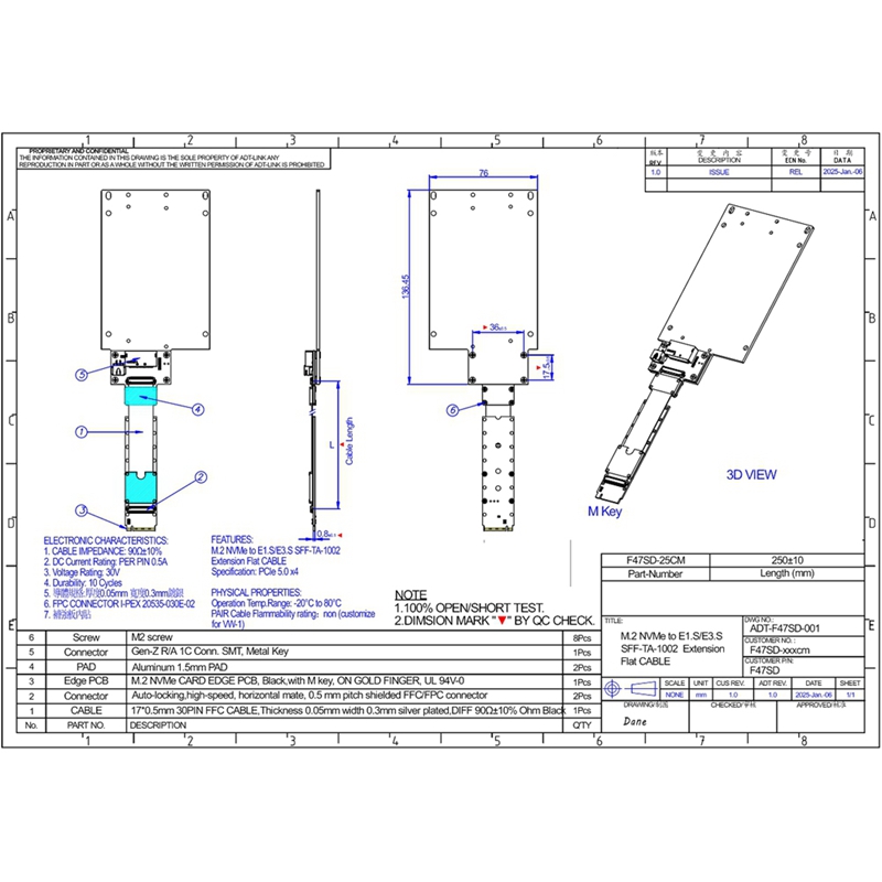 F47SD M.2 NVMe to E1.S/E3.S SS - Pcie Extension Cable recension och pris